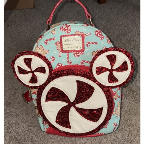 Loungefly Handbags - 2022 Disney Parks Christmas Holiday Peppermint Candy Cane Loungefly Backpack Bag